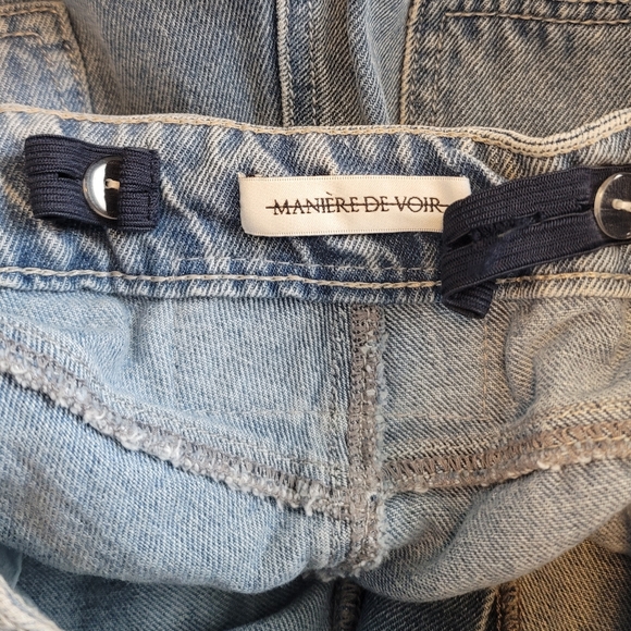 Maniere De Voir Talia Denim Strap Cargo Jeans in Mid Blue - Picture 7 of 15